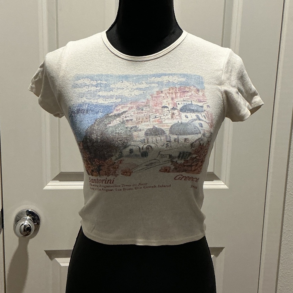 UO Santorini Graphic Crop Tee - Cream NWOT